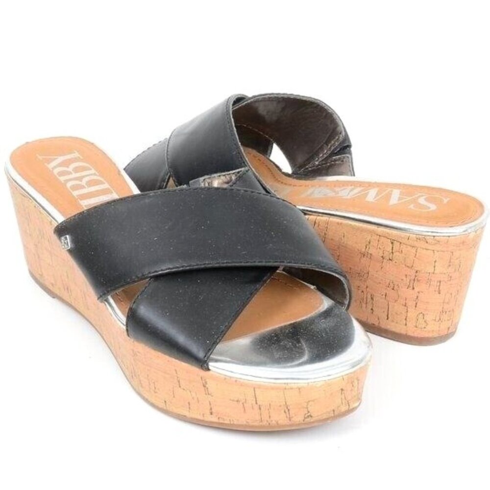 Sam & Libby Women's 7 Criss Cross Cork Wedge Platform Slide Slip-on Sandals